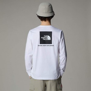 Camiseta The North Face Redbox Long-Sleeve Hombre Blancos | NF0A96R7N
