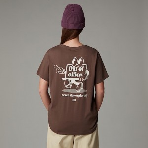 Camiseta The North Face Relaxed Cartoon Mujer Marrom | NF0A89F1W